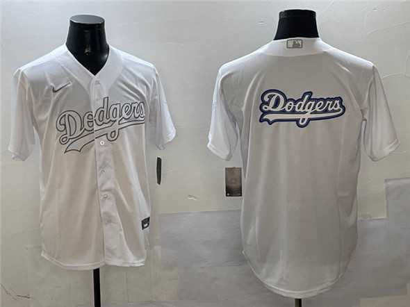 Men%27s Los Angeles Dodgers Team Big Logo White Cool Base Stitched Jersey